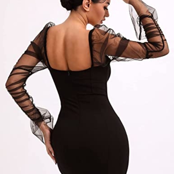 Elegant Black Sheer Sleeve Dress - Picture 3 of 4